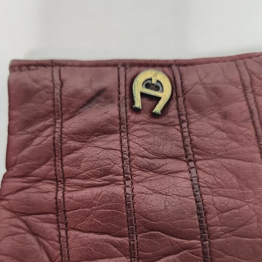 Etienne Aigner Burgundy Leather Gloves Size 7 1/2